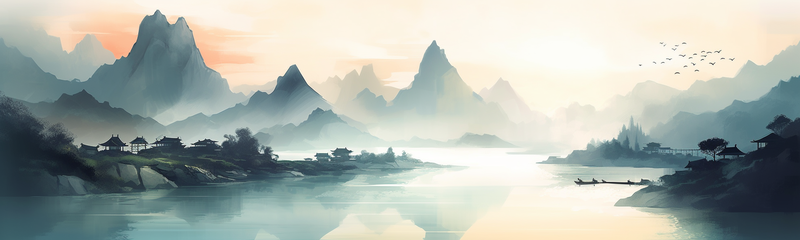 山水河流复古风意境自然景观中式风水墨画,插画/手绘图,插画/手绘图库,插画/手绘图下载,插画/手绘